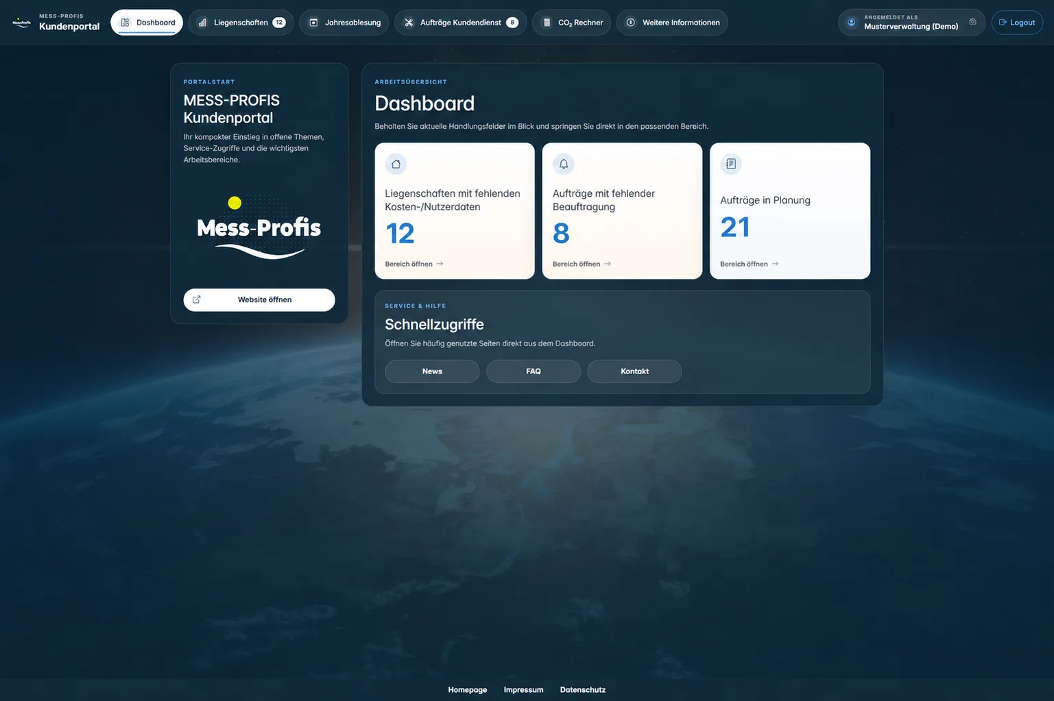 Anonymisiertes Dashboard des SOCS Kundenportals